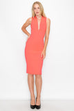 D3417 Sleeveless Cross Back Midi Dress V-Neck Bodycon