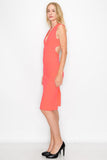 D3417 Sleeveless Cross Back Midi Dress V-Neck Bodycon