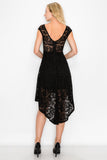 D3904 Floral Sparkling Lace Dress Hi-Low Hem Sleeveless Zipper Lining